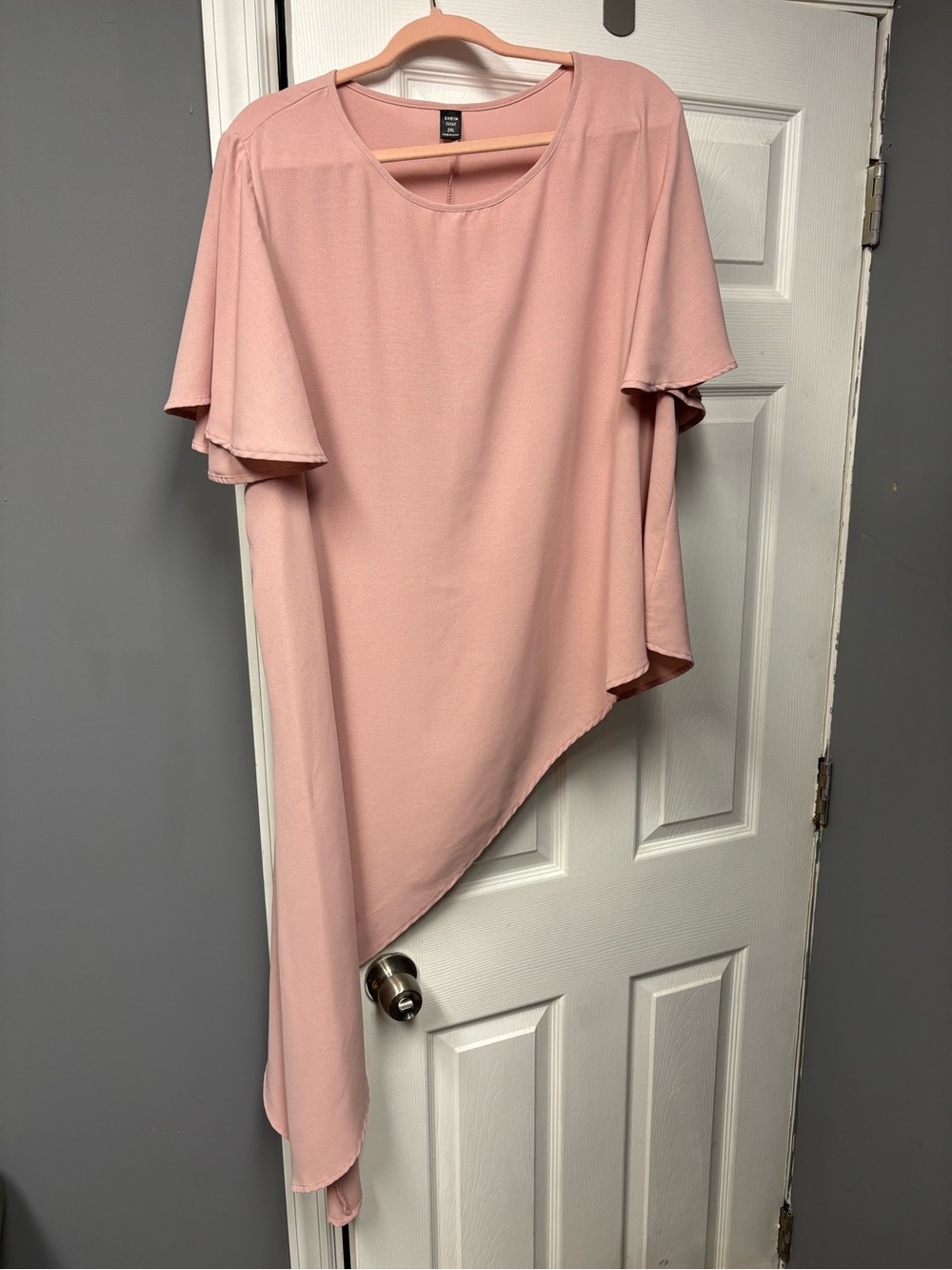 SHEIN Blush Pink Asymmetrical Flutter-Sleeve Tunic Top